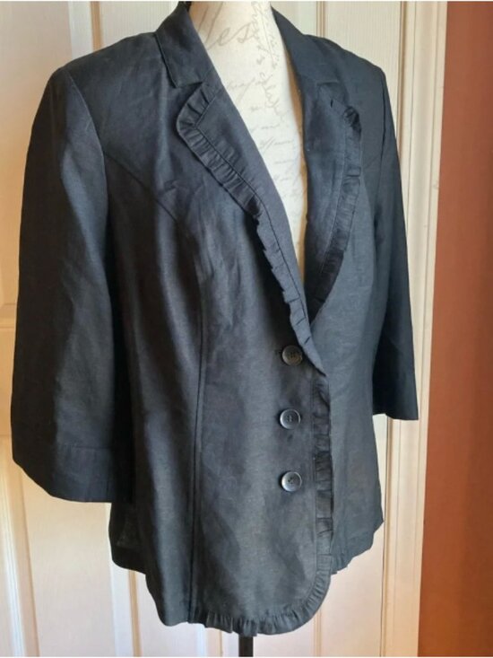 Jackets & Blazers - Lane Bryant Ruffle Detail Tie Back Button Down 3/4 Sleeve Jacket Lightweight